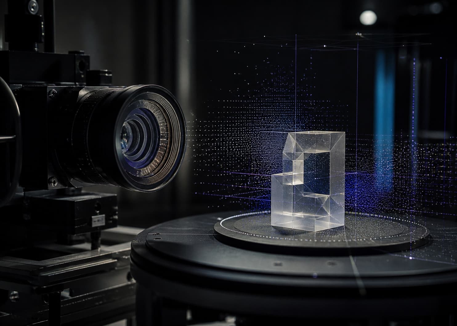 Computer-vision camera analyzing a translucent object with a projected point cloud
