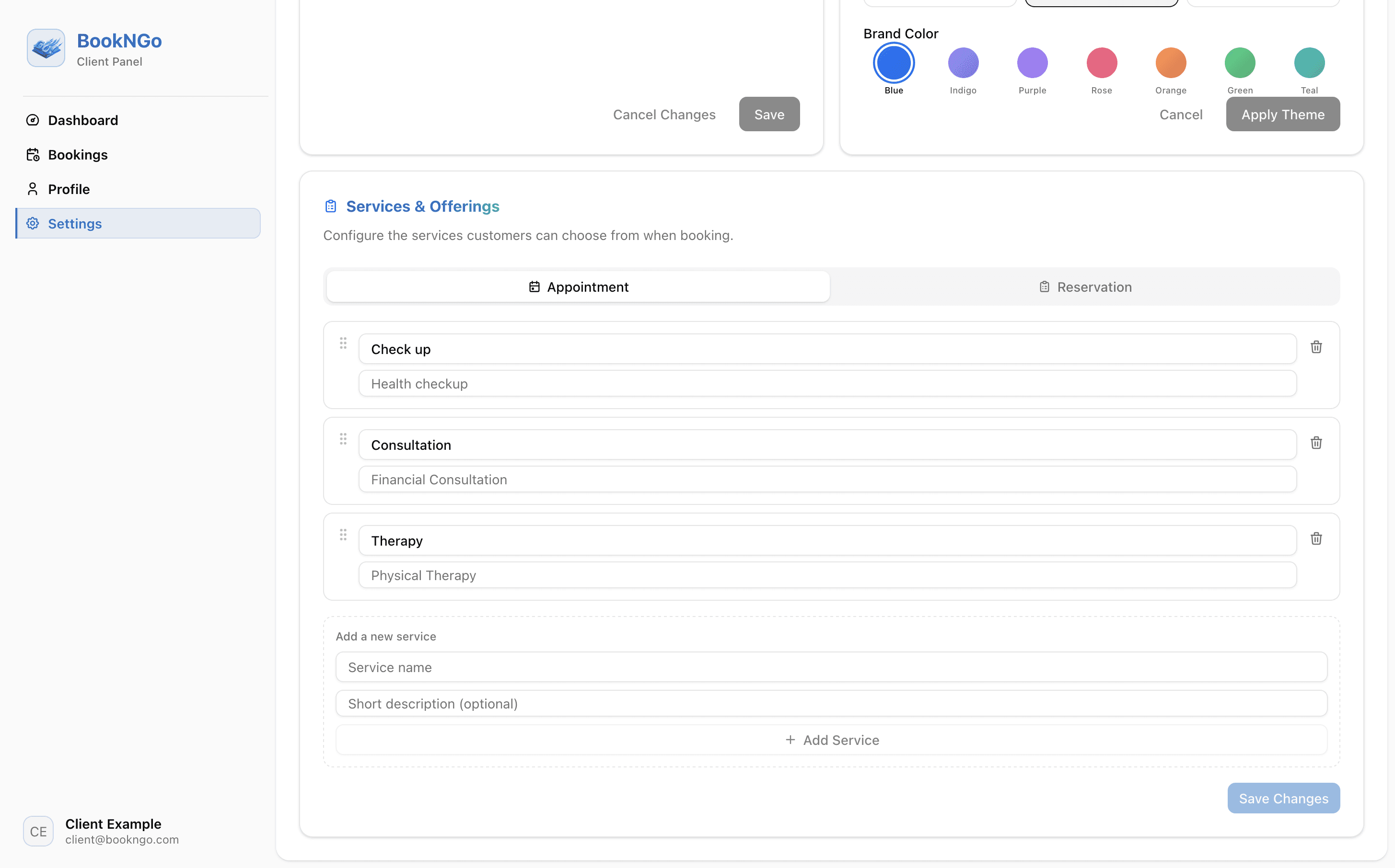 BookNGo client dashboard, view 5
