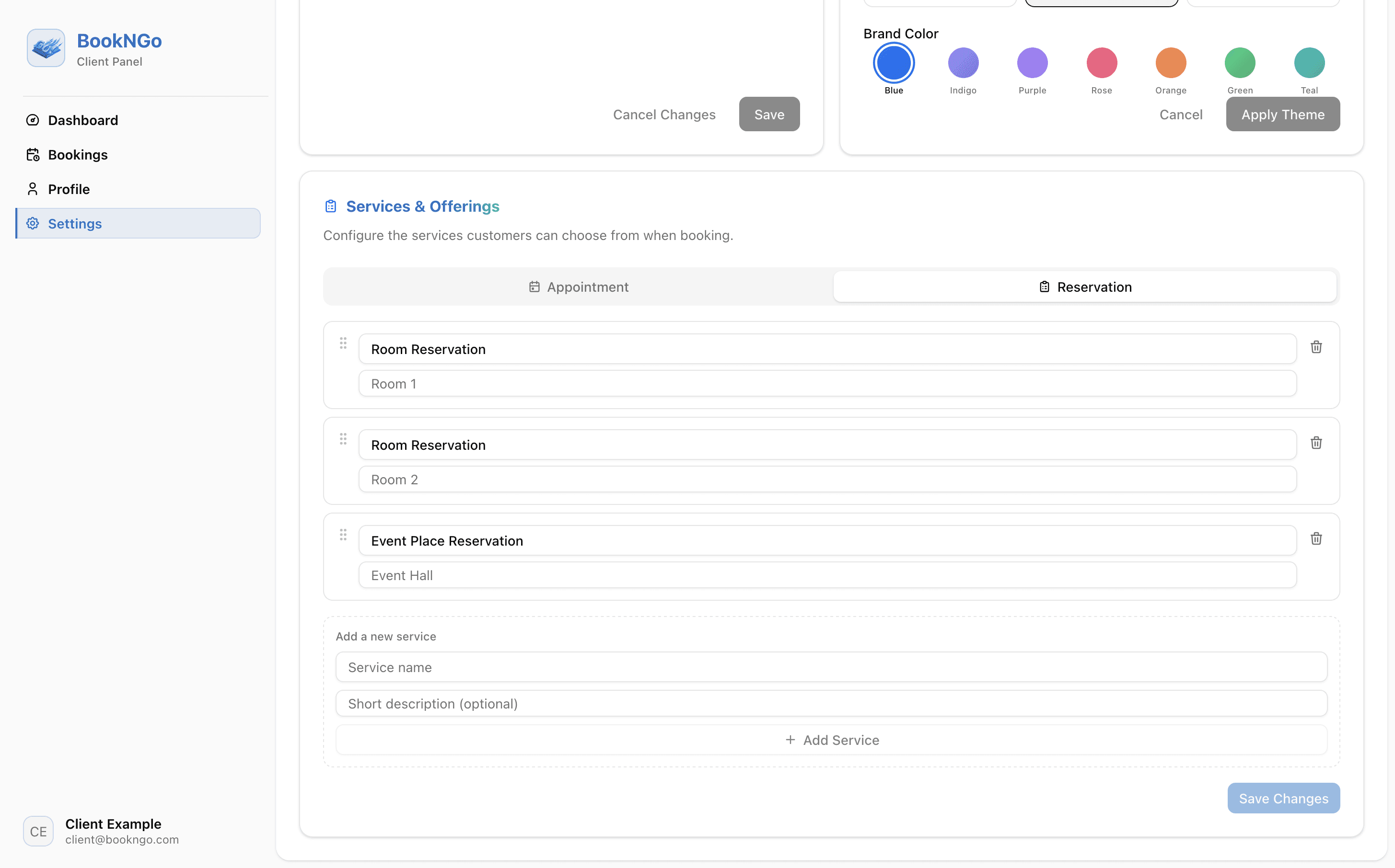 BookNGo client dashboard, view 6