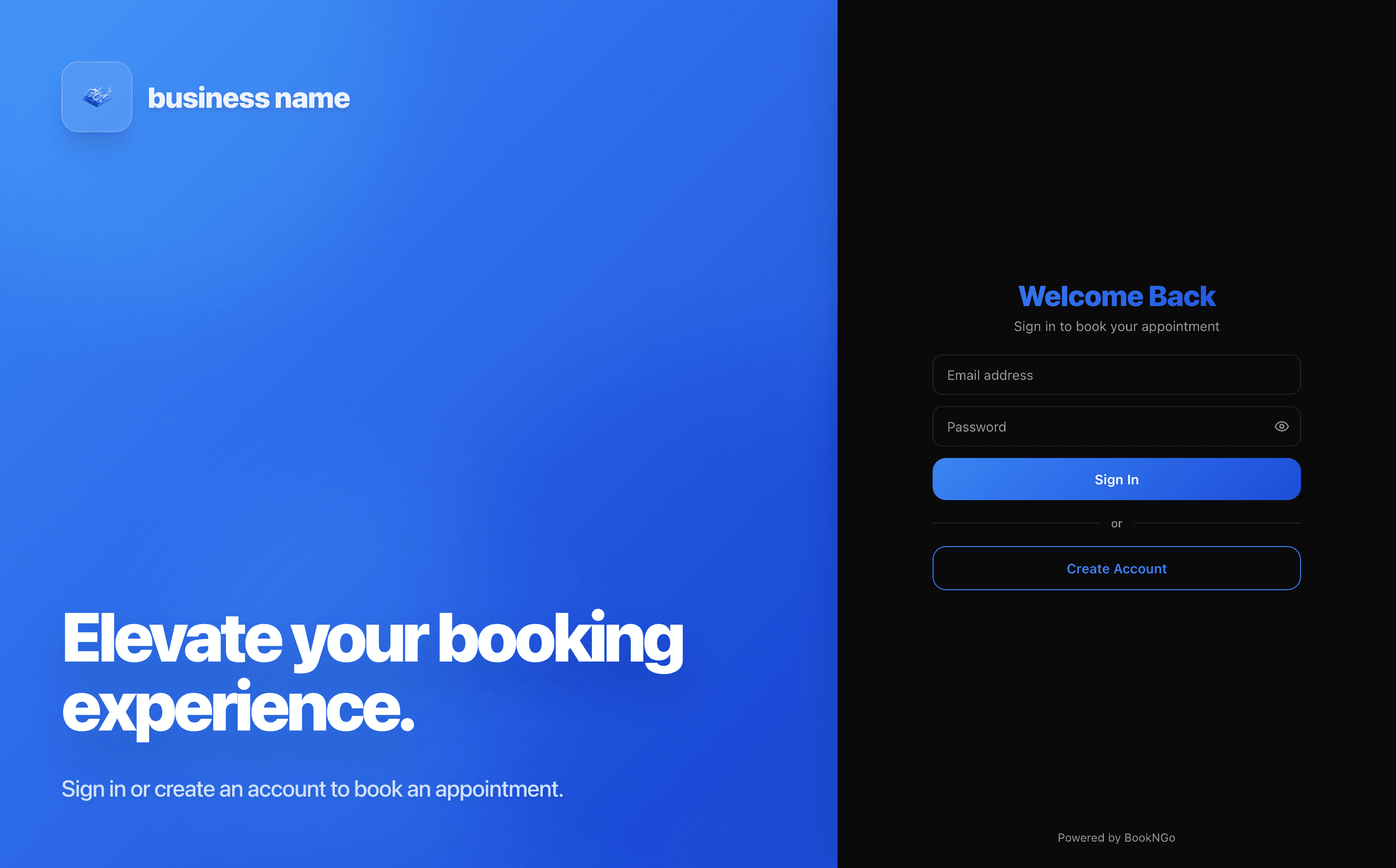 BookNGo customer dashboard, view 1