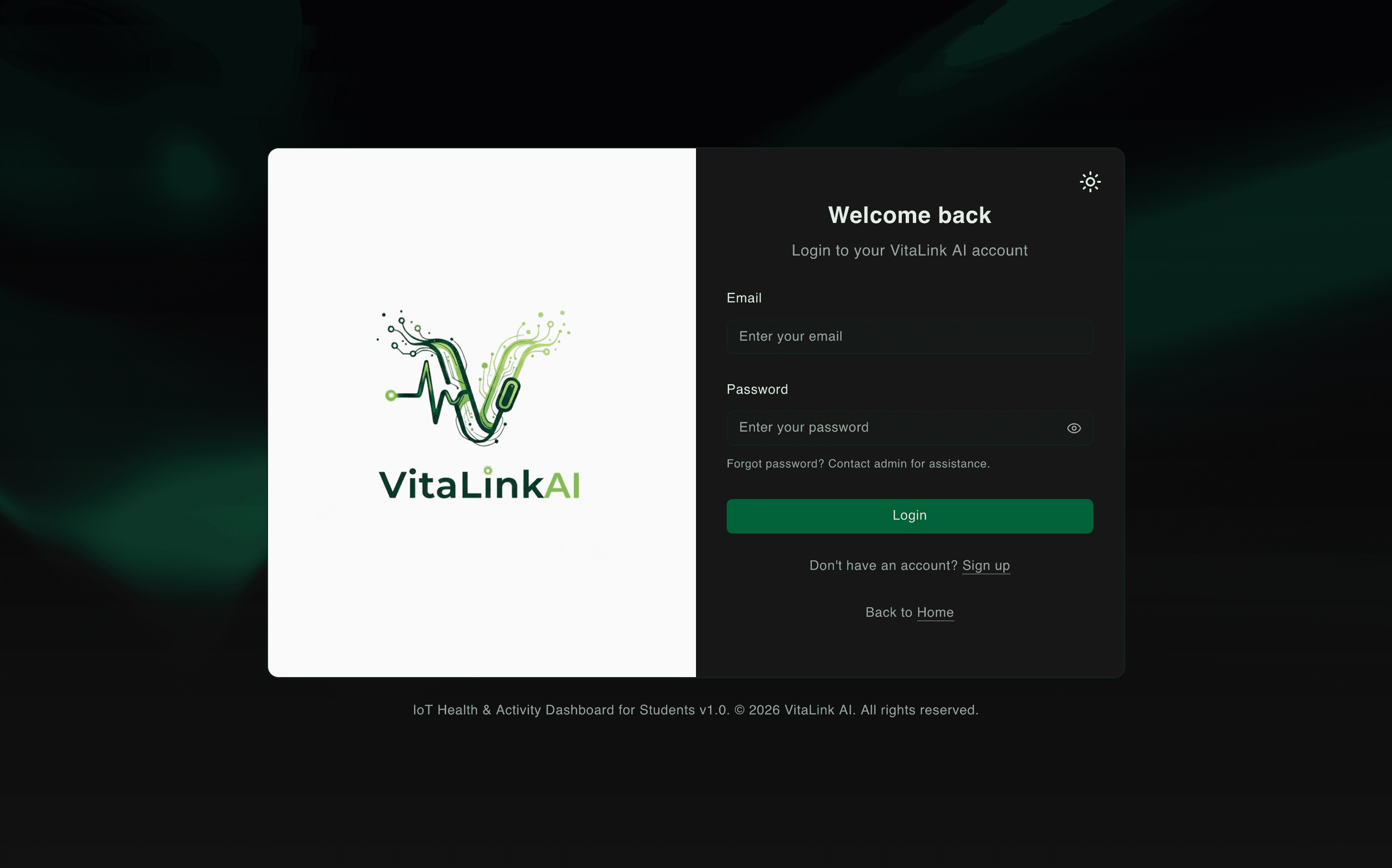 VitaLink AI login interface
