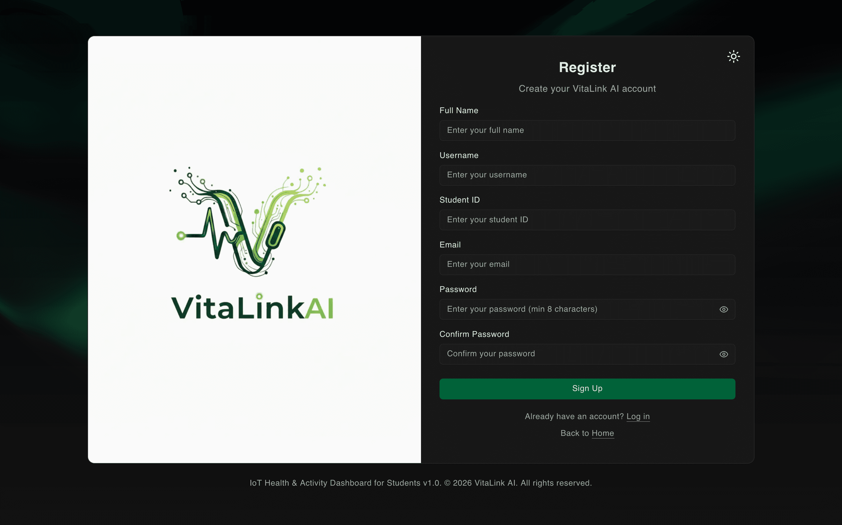 VitaLink AI account registration interface