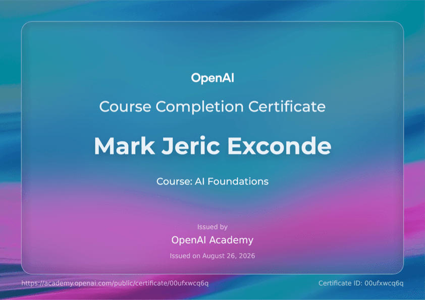 AI Foundations certificate awarded to Mark Jeric Exconde