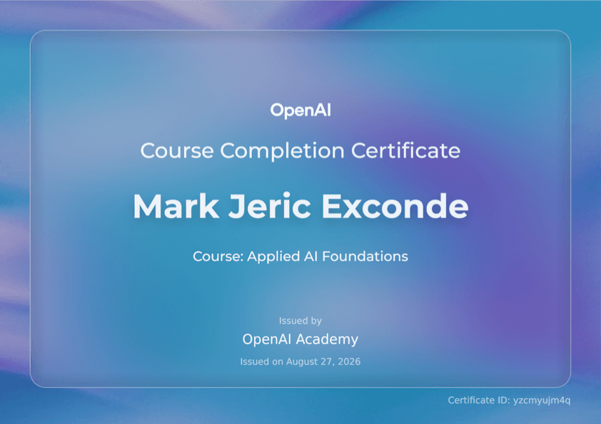 Applied AI Foundations certificate awarded to Mark Jeric Exconde