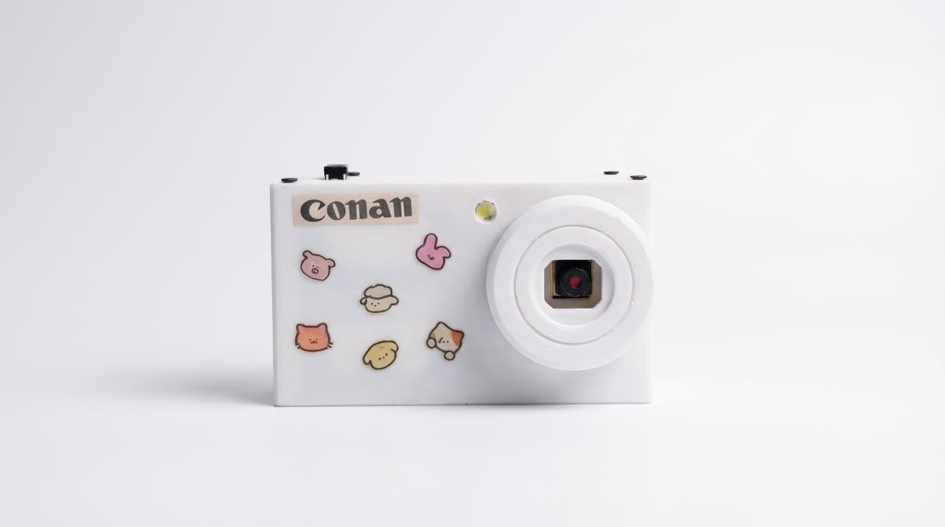 Conan AI Cam embedded camera inside its white prototype enclosure