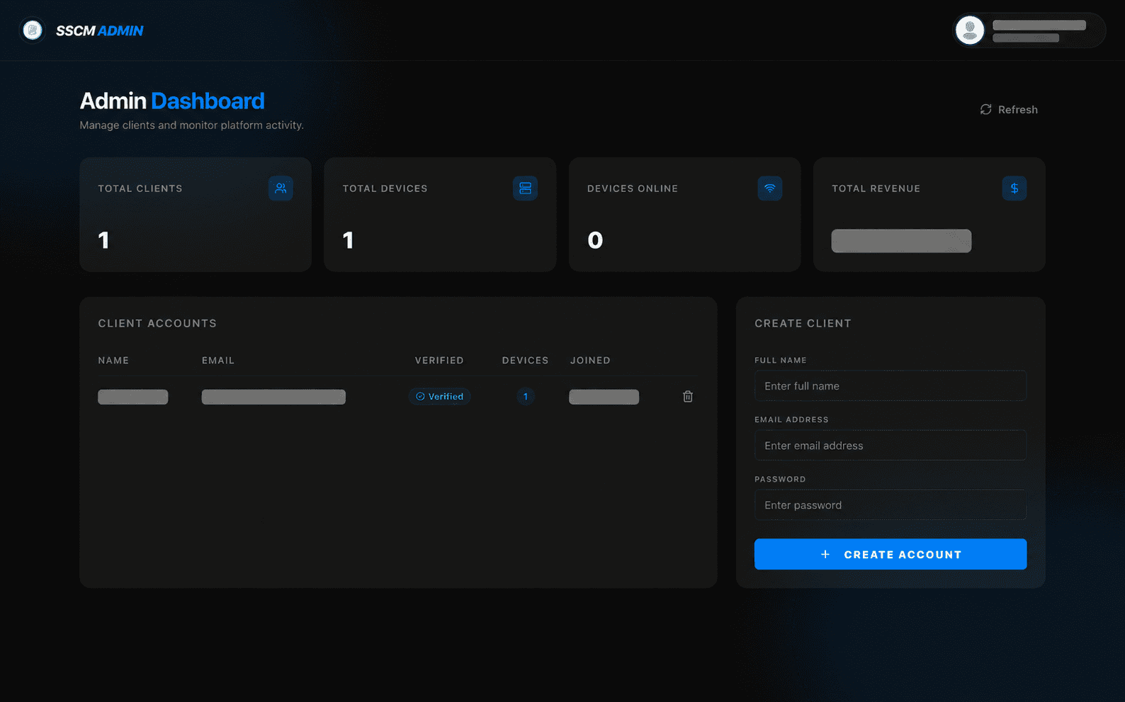 Smart Shoe Care dashboard, with sensitive details redacted