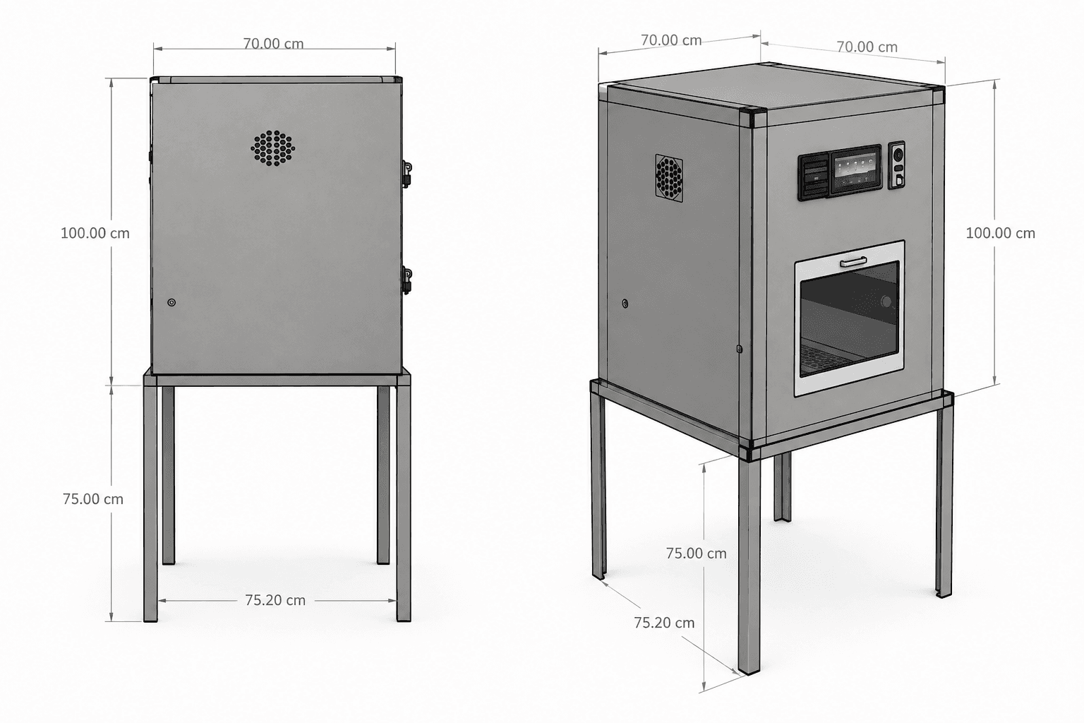 Smart Shoe Care 3D enclosure and stand with dimension labels