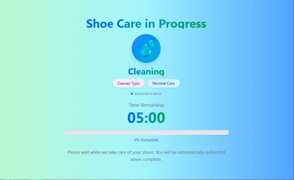 Smart Shoe Care kiosk interface, screen 10