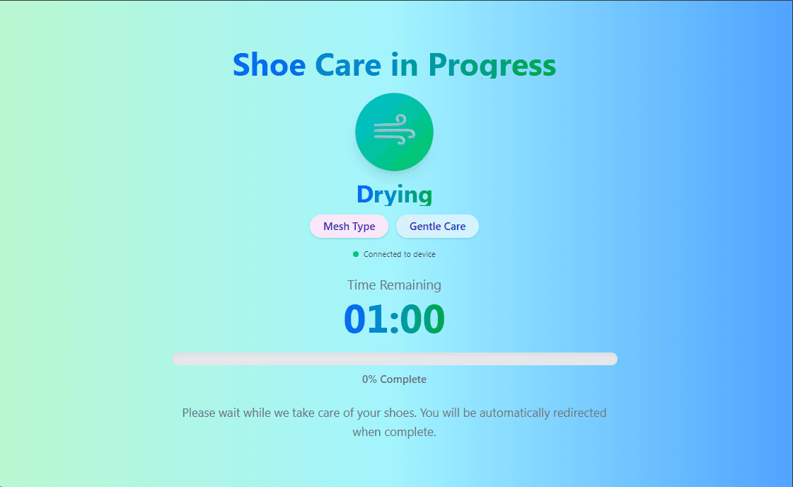 Smart Shoe Care kiosk interface, screen 11