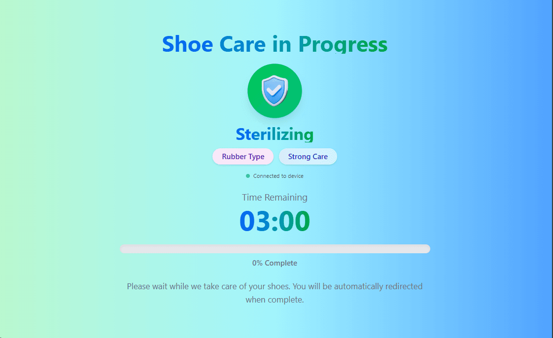 Smart Shoe Care kiosk interface, screen 12
