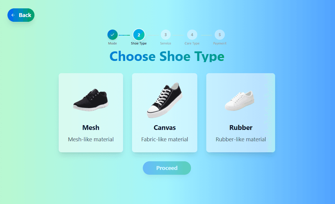 Smart Shoe Care kiosk interface, screen 3