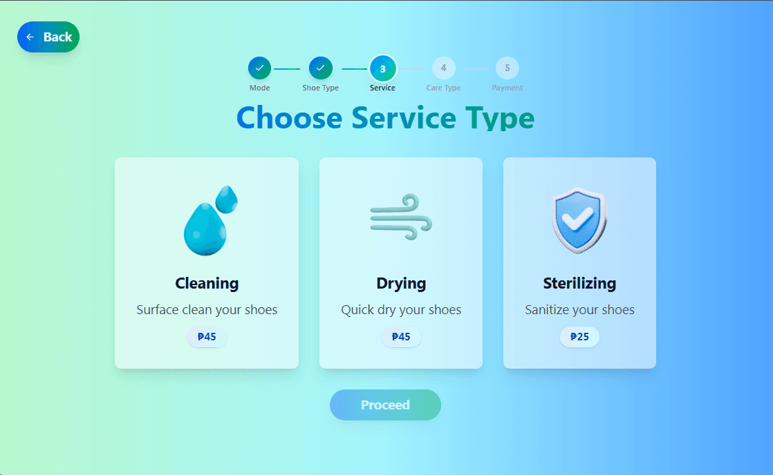 Smart Shoe Care kiosk interface, screen 4