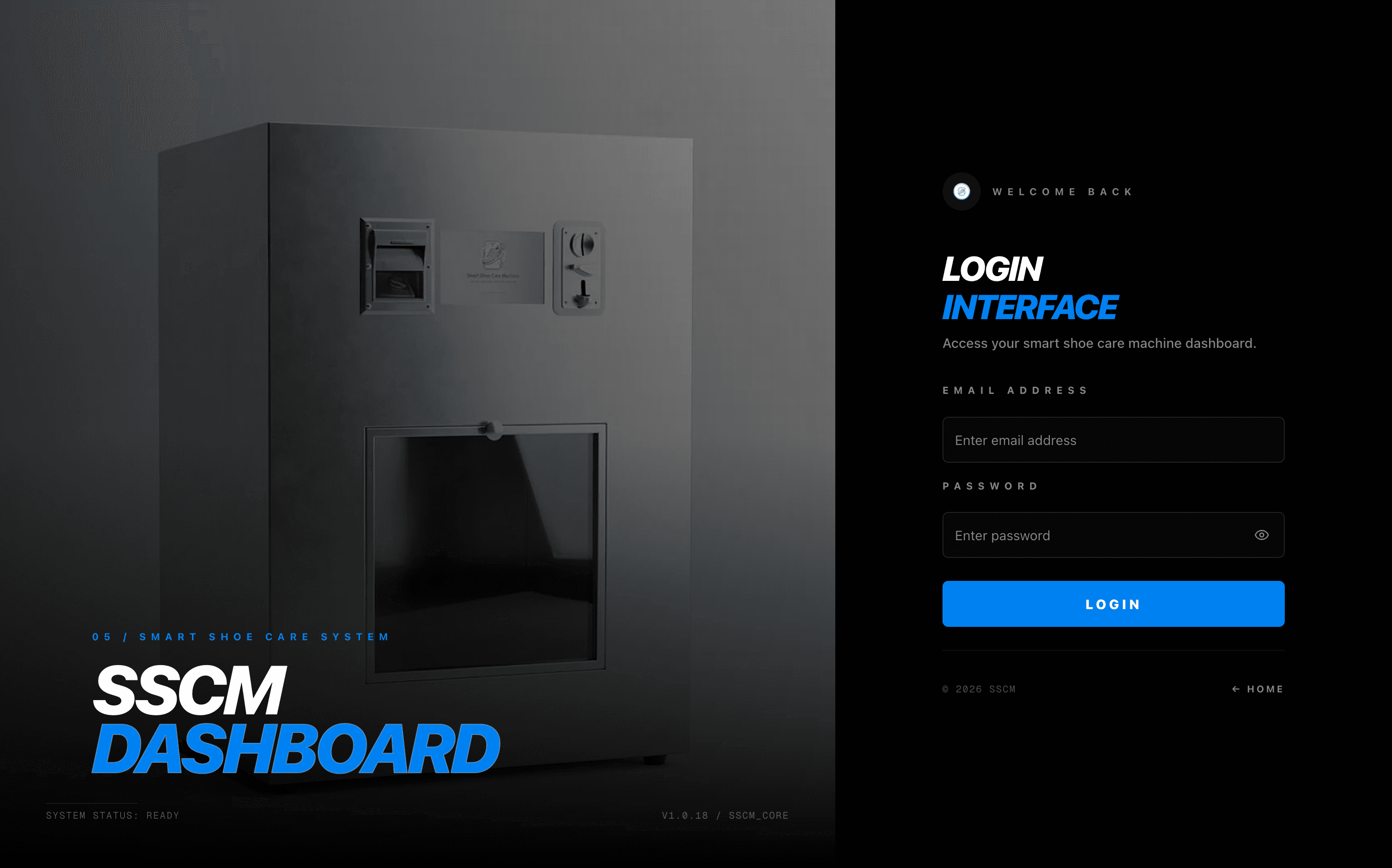 Smart Shoe Care login page with email and password fields